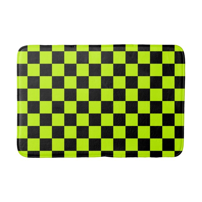 Tapete De Banheiro Acid green black checkerboard pattern (Frente)