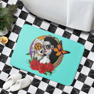 Tapete De Banheiro Açúcares Cranianos Elegantes Rosas Vermelhas Monar