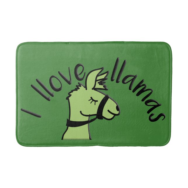 Tapete De Banheiro Adoráveis Llama Amo Llamas Green Bath Mat (Frente)