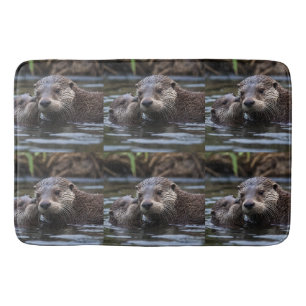Tapete De Banheiro **"Adrift in Love: Mummy and Baby Otter"**