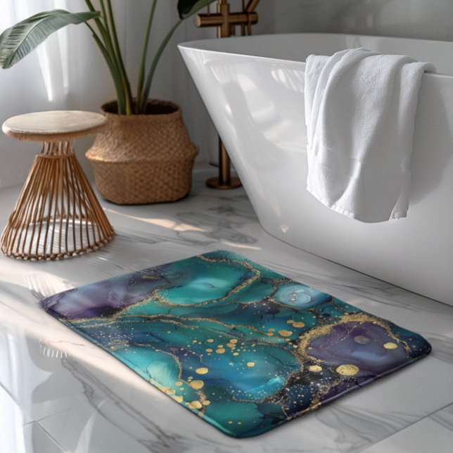 Tapete De Banheiro Aesthetic Turquoise & Gold Flowing Marble (Criador carregado)