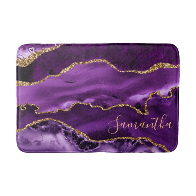 Tapete De Banheiro Ágata Marmore Glitter Roxo e Dourado Falso (Frente)