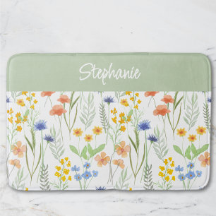 Tapete De Banheiro Água-forte de Flor Silvestre Laranja Verde