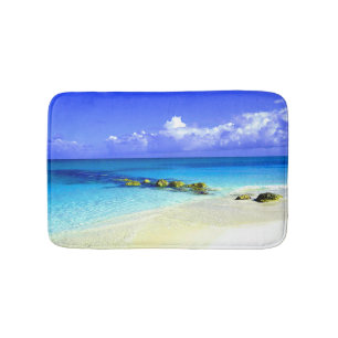 Tapete De Banheiro Águas tropicas azuis com Sandy Beach branco