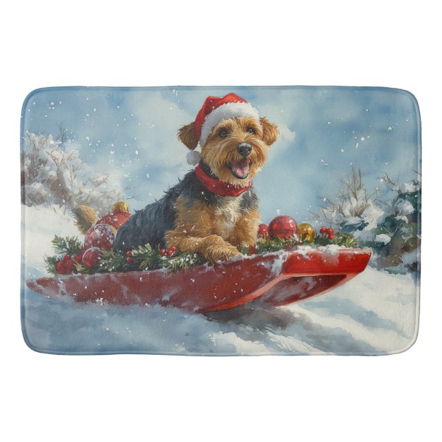 Tapete De Banheiro Airedale Dog em Sledge Deixe-o nevar no Natal (Frente)