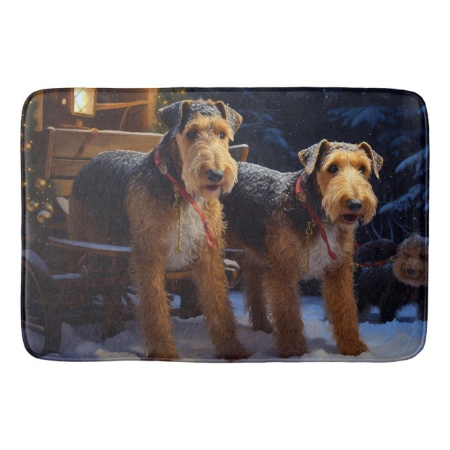 Tapete De Banheiro Airedale Snowy Sleigh Passeia Decência de Natal (Frente)