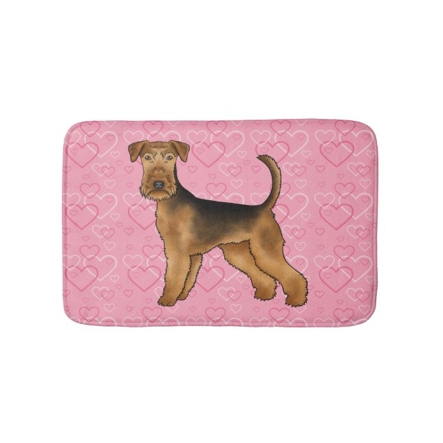 Tapete De Banheiro Airedale Terrier Dog Love with Pink Heart Pattern (frente)