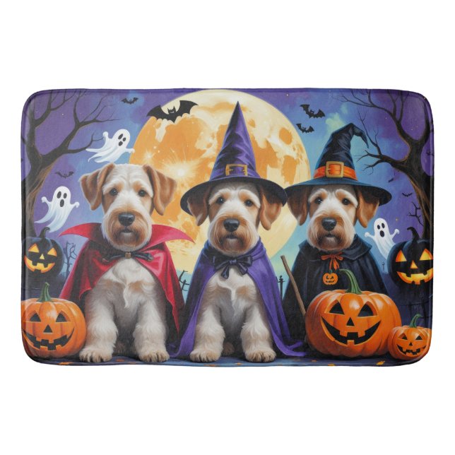 Tapete De Banheiro Airedale Terrier Dogs Pumpkin Halloween Engraçado (Frente)