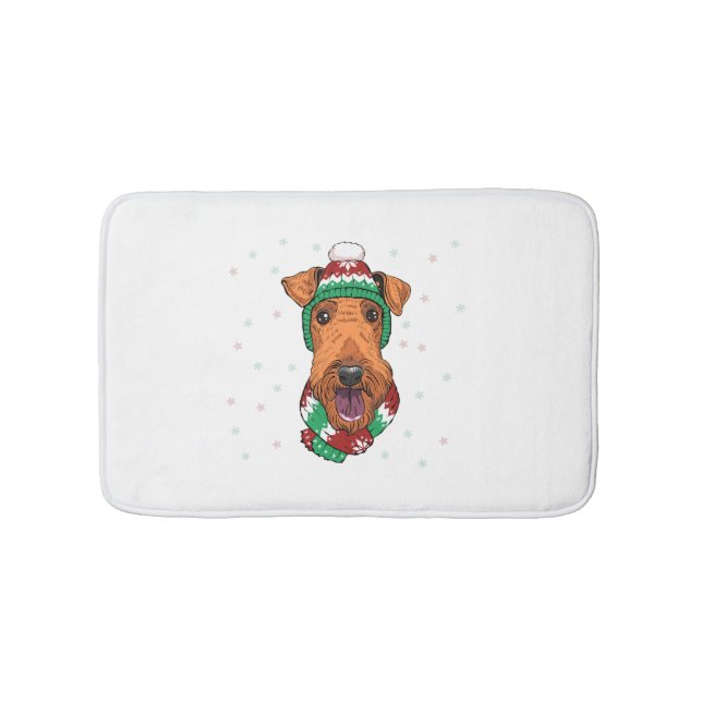 Tapete De Banheiro Airedale Terrier no chapéu de natal (frente)