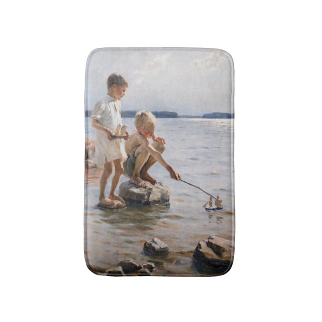 Tapete De Banheiro Albert Edelsense - Meninos tocando na praia (Frente Vertical)