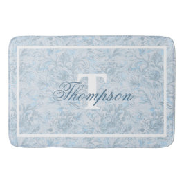 Tapete De Banheiro Algodão francês Dusty Blue Floral Monograma
