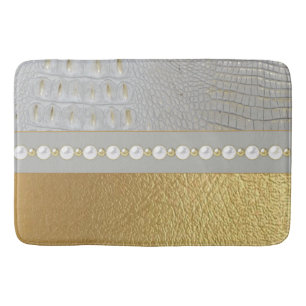 Tapete De Banheiro Alligador Dourado e branco de luxo esconde pérolas