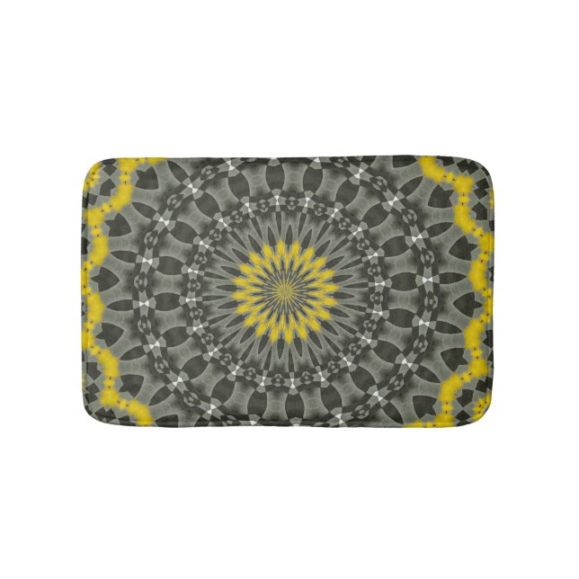 Tapete De Banheiro Amarelo iluminante e Cinza KAleidoscope Mandala. (frente)