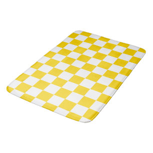 Tapete De Banheiro Amarelo Vibrante e Xadrez Branco
