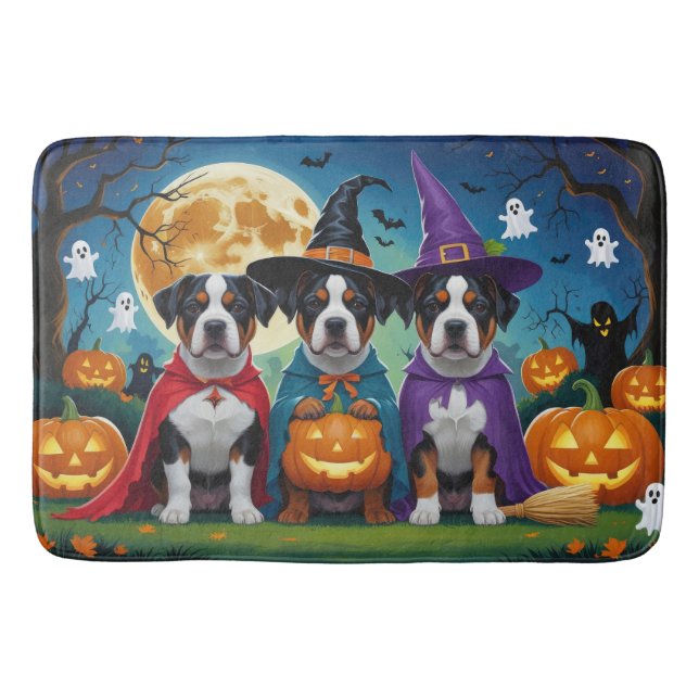 Tapete De Banheiro Americano Staffordshire Dog Pumpkin Halloween Engr (Frente)
