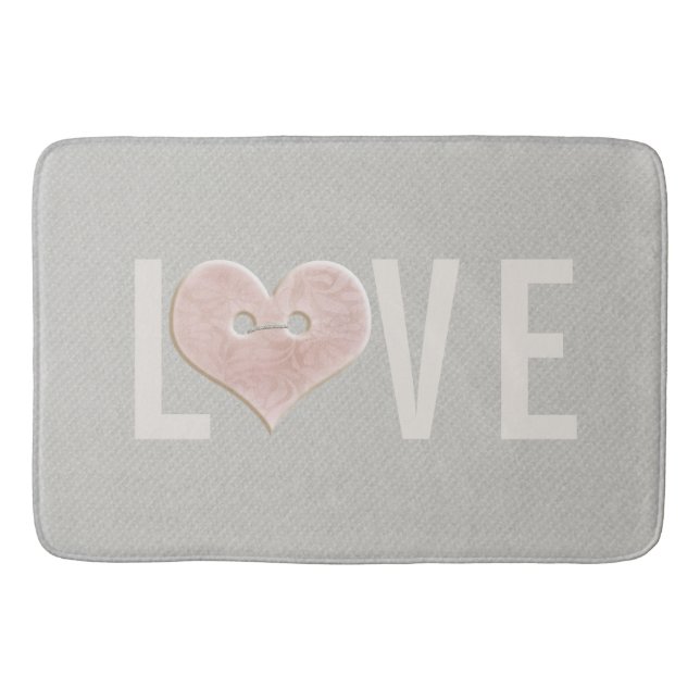 Tapete De Banheiro AMOR com Coração Rosa | Bath Mat (Frente)