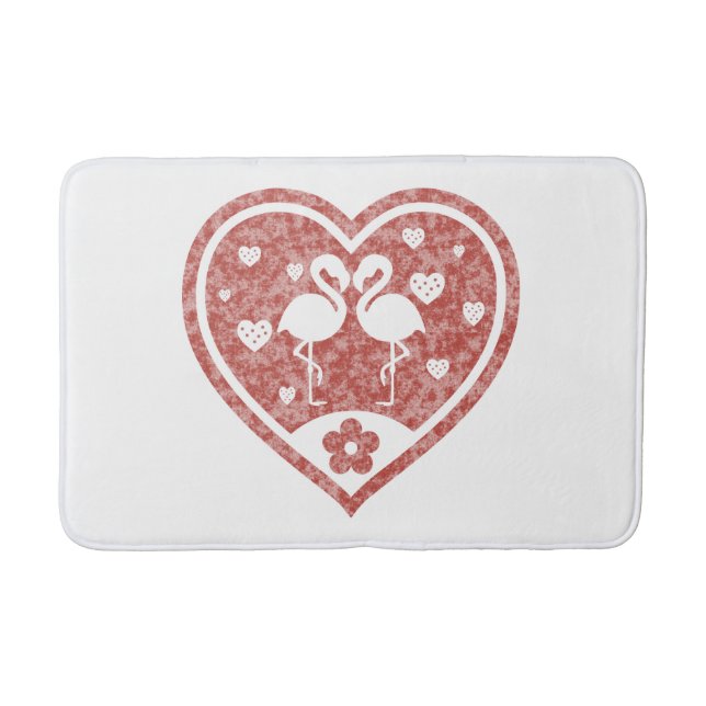 Tapete De Banheiro Amor com Flamingo de Coração Texturizado (Frente)