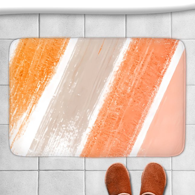 Tapete De Banheiro Amostra de Tinta Rosa Laranja Tan (Bath mat featuring a paint swatch in orange, tan and pink colors)