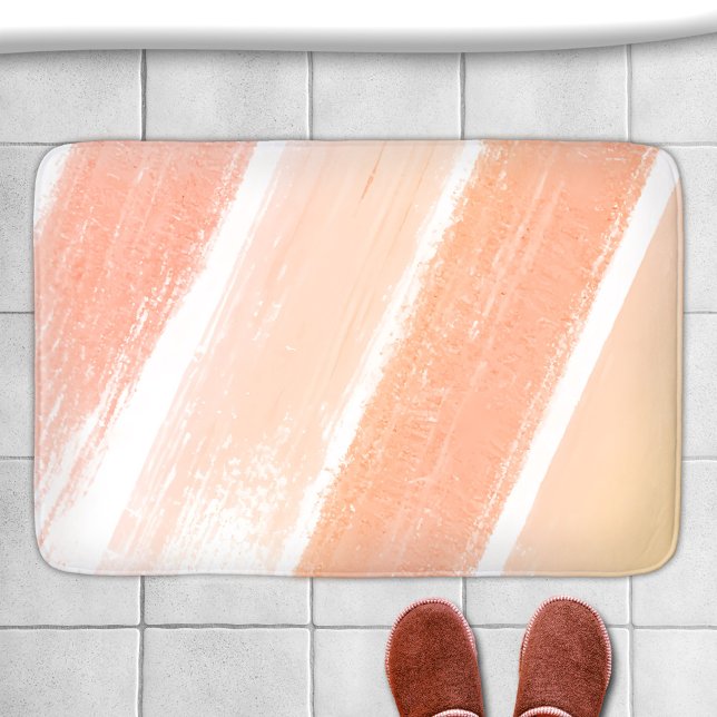 Tapete De Banheiro Amostra de Tinta Tinta Cinzenta Triturada com Cora (Bath mat featuring a paint swatch in peach, coral and pink colors)