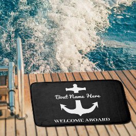 Tapete De Banheiro Anchor Preto Bath Mat Nome de Boat Bem-vindo