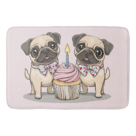 Tapete De Banheiro Aniversário Cupcake de Cães Pug