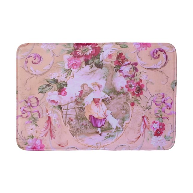 Tapete De Banheiro Antiquado Estilo Vitoriano de Rococo Toile Rosa Fl (Frente)