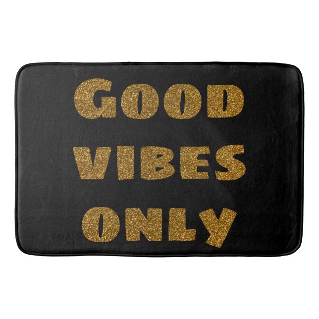 Tapete De Banheiro Apenas boas vibrações | Brilho preto e Ouro (Frente)