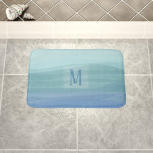 Aqua Blue Watercolor Onda Monograma Bath Mat