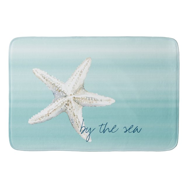 Tapete De Banheiro Aqua Blue White Beach Starfish       (Frente)