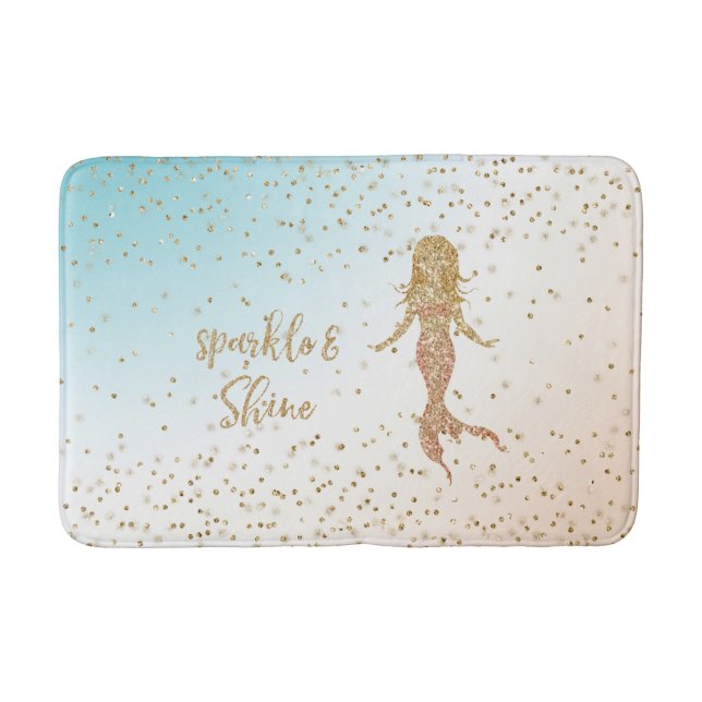 Tapete De Banheiro Aqua Dourada Mermaid Sparkle Confetti        (Frente)