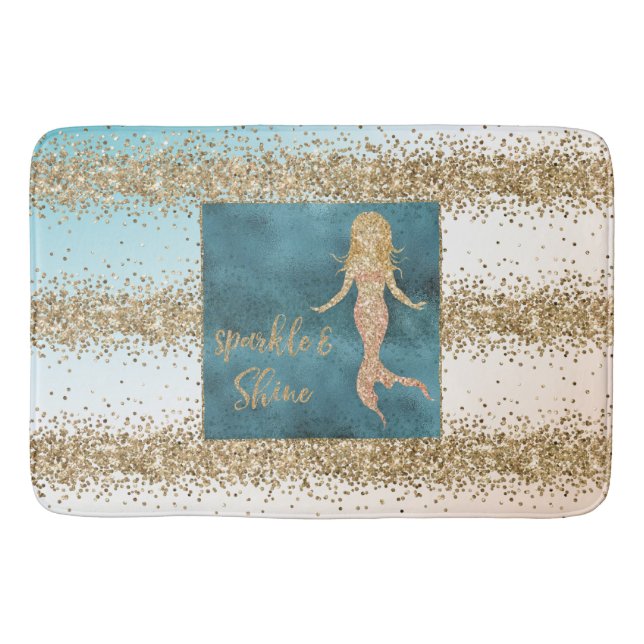 Tapete De Banheiro Aqua Dourada Mermaid Sparkle Confetti (Frente)