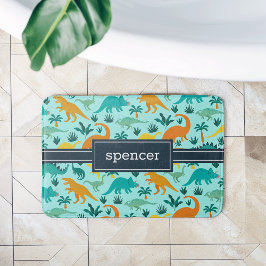 Tapete De Banheiro Aqua | Nome das Crianças de Padrão de Dinossauro C