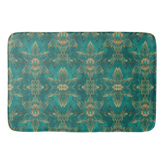 Tapete De Banheiro Aqua Pearlescent & Gold Mermaid Scale Pattern  (Frente)