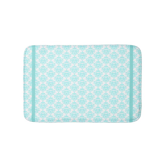 Tapete De Banheiro Aquamarine e Damask Bath Mat White (frente)