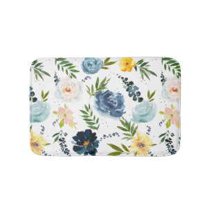 Tapete De Banheiro Aquarela Flor Jardim Exterior Rosas Azul Amarelo