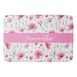 Tapete De Banheiro Aquarela Flor Silvestre Rosa Nome Personalizado