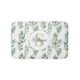 Tapete De Banheiro Aquarela Nome Monograma Padrão de Ramos de Oliveir