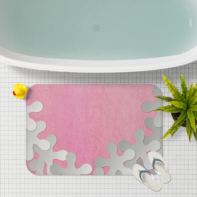 Tapete De Banheiro Aquarela Rosa e Flores Brancas (Criador carregado)