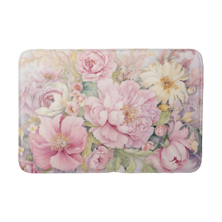 Tapete De Banheiro Aquarelas de belas peônias cor-de-rosa.