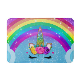 Tapete De Banheiro Arco-íris Brilho Glitter Unicórnio Chifre Rosto