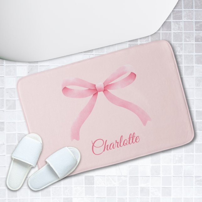 Tapete De Banheiro Arco rosa personalizado Coquette Girly Bathmat (Personalized Pink Bow Coquette Girly Bathmat)
