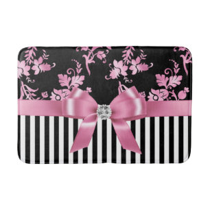 Tapete De Banheiro Arco Rosa-Rosa-Rosa-Rosa-Estêncil-Pinstripes Branc