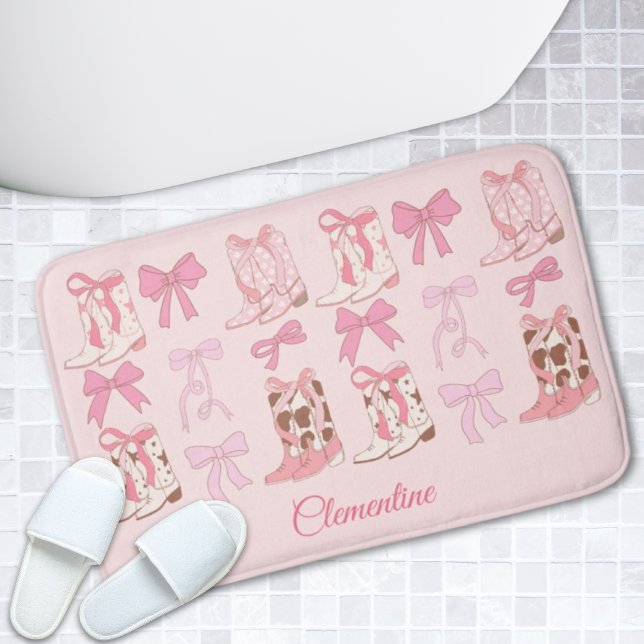 Tapete De Banheiro Arcos rosa e inicializações Girly Bathmat personal (Pink Bows & Boots Personalized Girly Bathmat
)