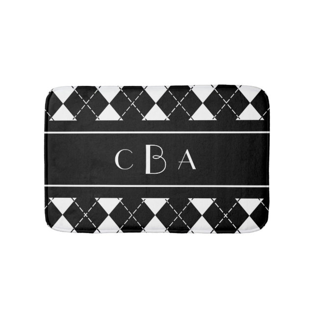Tapete De Banheiro Argyle branco e preto (frente)