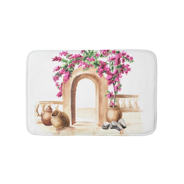 Tapete De Banheiro Arquitetura mediterrânica, flores, aquarela, h (frente)