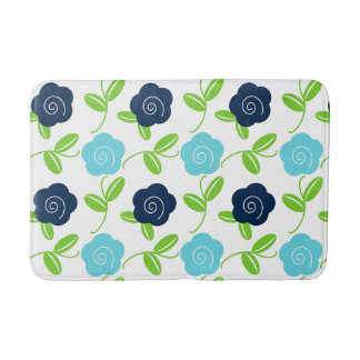 Tapete De Banheiro Arremesso Floral de Arte Popular em Azul Marinho e