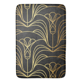 Tapete De Banheiro Art Deco Floral. Preto e Dourado