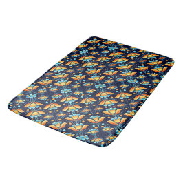 Tapete De Banheiro Art Deco - flores laranja azuis