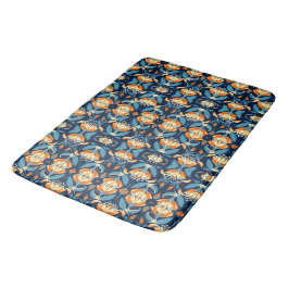 Tapete De Banheiro Art Deco - flores laranja azuis