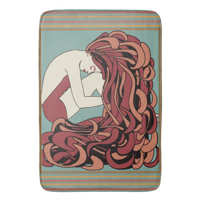 Tapete De Banheiro Art Deco Lady with Lotes of Hair (Frente Vertical)
